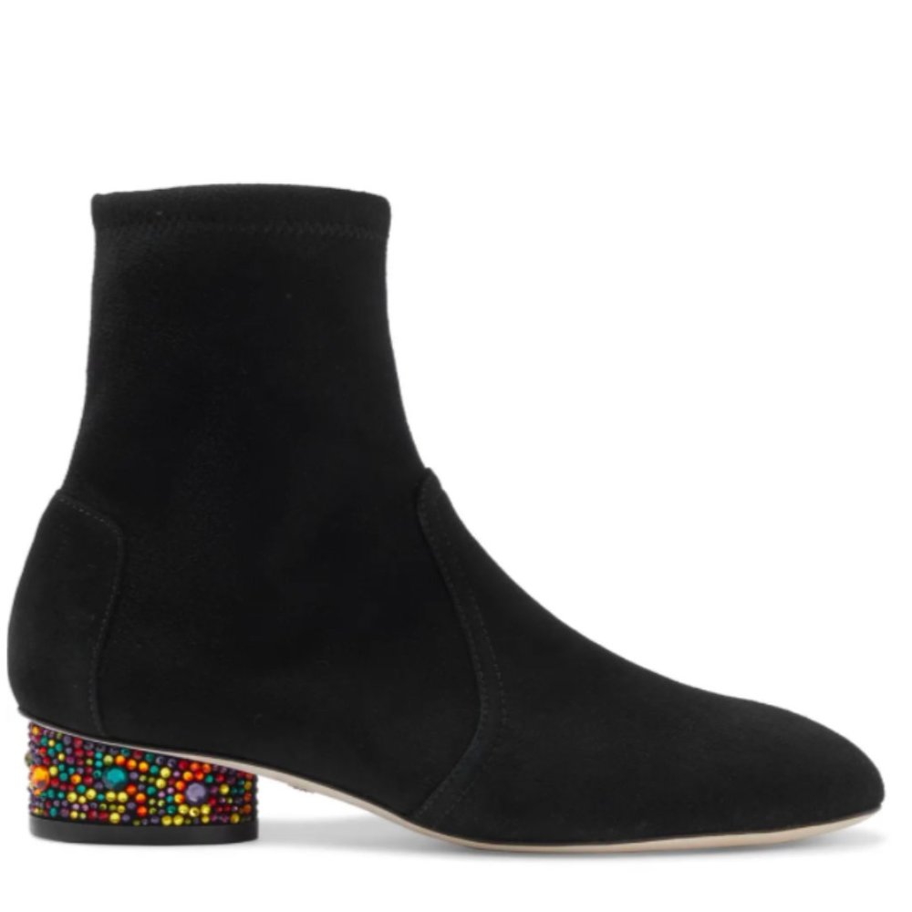 STUART WEITZMAN Flash 30 crystal-embellished stretch-suede sock boots